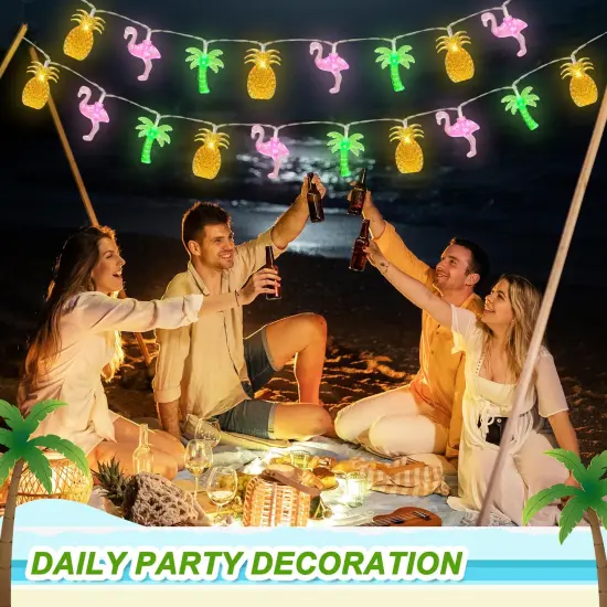 Couah 30 LED 16Ft Summer Beach Hawaiian String Lights - 8 Modes & Timer - Flamingo Pineapple Palm Tree Fairy Lights - Battery Operated for Tropical Party Pool Decorations {3}