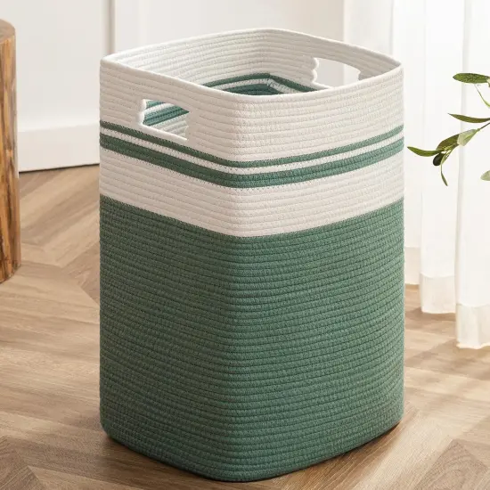 Cotton Laundry Hamper, Large Woven Rope Basket with Handles for Living Room and Bedroom, Stylish Storage Basket for Clothes, Toys, and Blankets {1}