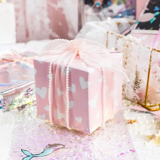 Reversible Mermaid Wrapping Paper Roll - Cute Metallic Foil Shine Mermaid & Pink Heart for Girl Birthday, Baby Shower - Mini Roll - 17 Inch x 33 Feet {3}