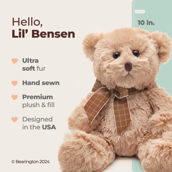 Bearington Collection Lil' Bensen Small Teddy Bear Stuffed Animal 10 In - Teddy Bears Plushies - Bear Plush for Baby, For Ages 3-14 Brown {2}