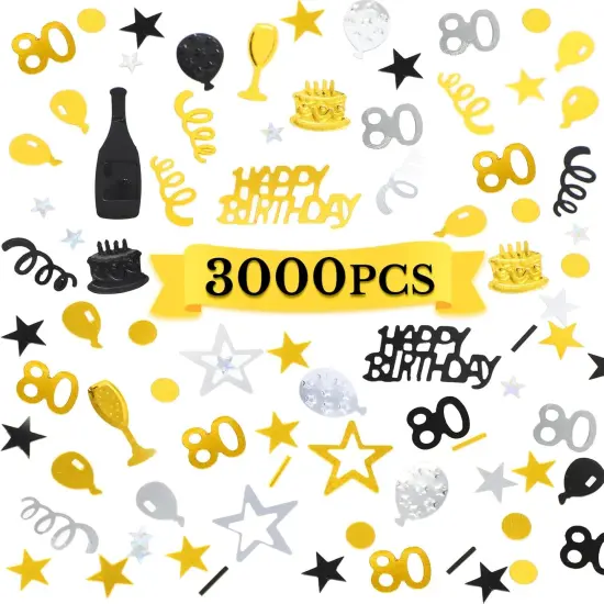 3000 Pieces Table Confetti Happy Birthday Cake Foil Metallic Sequins Confetti for Table Cake Party Decoration Anniversary DIY Craft Supplies(80th) {2}