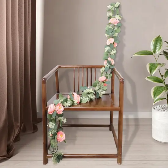 2 Pcs Pink 6.6Ft Artificial Eucalyptus Flower Garland with Fake Rose Flower Vine Seeded Eucalyptus Leaves Greenery Garland for Wedding Table Backdrop Party Centerpiece Room Decor (Pink) {2}