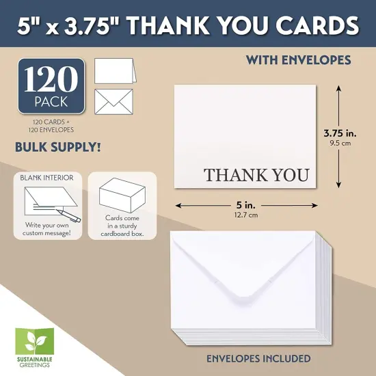 120 Pack Thank You Cards with Envelopes Bulk for Weddings, Bridal Showers, Graduations, Bridal, Baby Shower - Blank Inside - Minimalist Black and White Design {3}