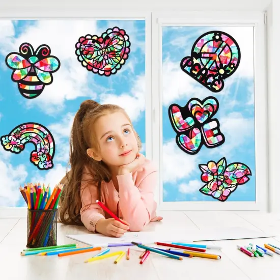 24 Pack DIY Suncatcher Paper Crafts Stained Glass Effect Paper Suncatchers, 700 Tissue Papers, Window Art Arts and Crafts for Party Favors Toys(Summer) {5}