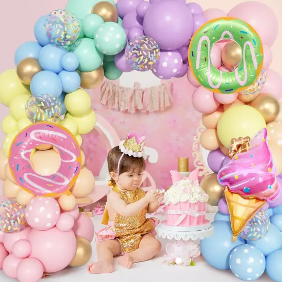 Pastel Donut Balloon Arch Garland Kit, 162pcs Donut Two Sweet One Birthday Party Supplies Girl Pastel Sprinkle Confetti Candy Ice Cream Foil Balloons for First Birthday Party Baby Shower Decoration {4}