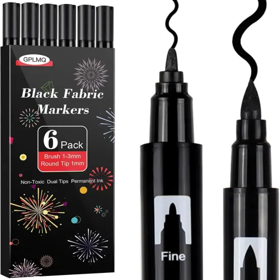 Black Fabric Markers Pens - Dual Tips Fabric Marker Permanent for Clothes, Non-Toxic, No Fade, No Bleed, Ideal for DIY Projects on Shirts, Hats, Canvas, and Textiles {1}