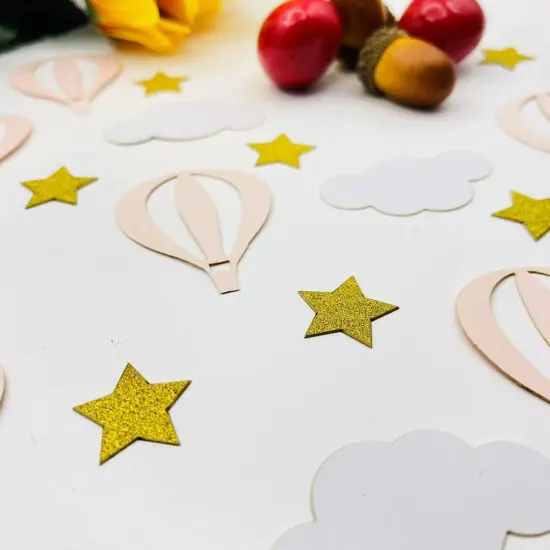 Glitter Gold Star White Clouds and Pink Hot Air Balloons Paper Confetti for Children Boys Girls Baby Shower Summer Birthday Wedding Theme Party Decorations, 100PCS {3}
