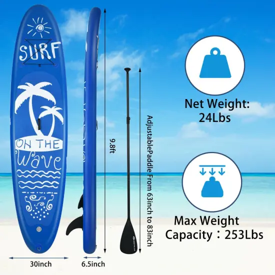 Blue PVC Inflatable Paddle Board Non-Slip Deck Adjustable Paddle Backpack {6}