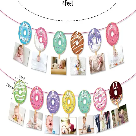 Donut First Birthday Banner, Doughnut Photo Banner for Girl, Donut Grow Up 1st Picture Banner Party Decoration {2}