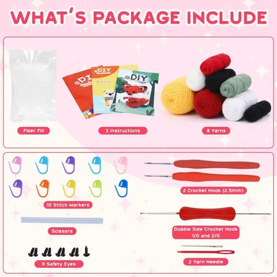 Beginners Crochet Kit Fox & Teddy Bear Create Adorable DIY Plushiest {2}