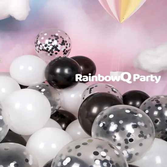 Metallic Shiny Black and White Latex Balloons 12 Inch 68PCS White Black {3}