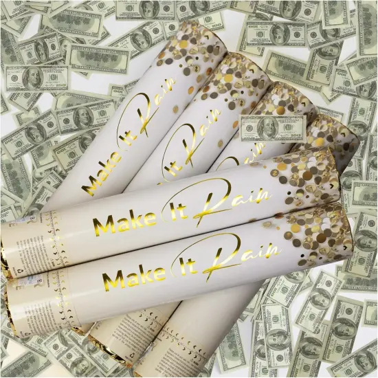 Confetti Cannon Party Poppers - Money Confetti Poppers - 6 Pack - Bulk Mini 100 Dollar Bills Party Cannons Shooters Gun for Wedding, Birthdays, Celebrations {3}