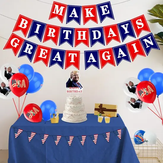Make Birthdays Great Again Red Blue Party Decorations Kit with Balloons Banner Cake Toppers for USA Patriotic Birthday Themes {2}