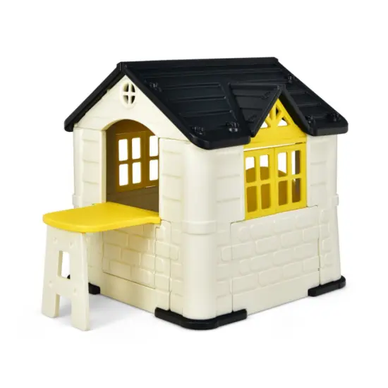HDPE Playhouse Set with Slide, Table and Cover for Kids Yellow {9}
