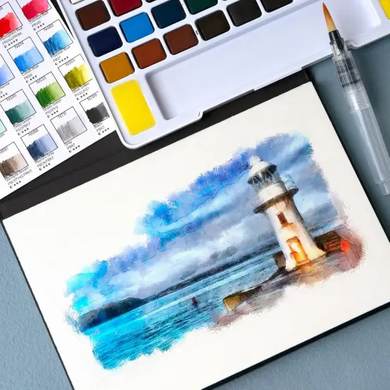 Watercolor Paint Set 36 Vivid Colors with Water Brush & 10 Artist Grade Watercolor Paper 32k Perfect Travel Watercolor Set for Beginners, Hobbyists & Painting Enthusiasts {5}