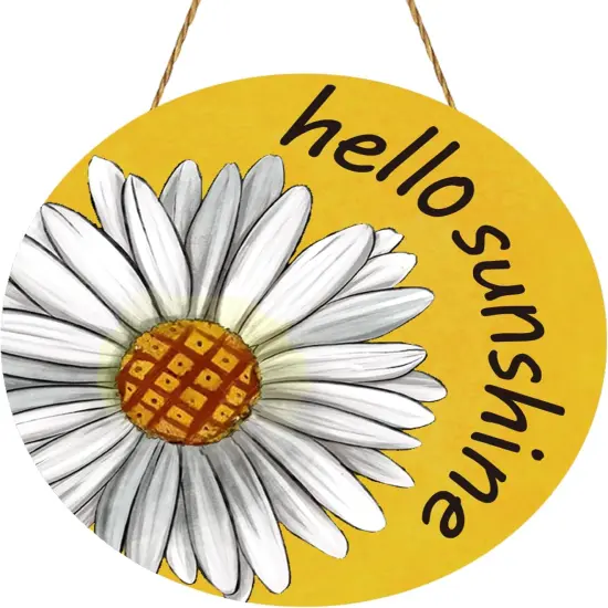Summer Decor Daisy Front Door Decor Hello Sunshine Wreaths for Front Door Wreath Rustic Wooden Sign Hanger {1}