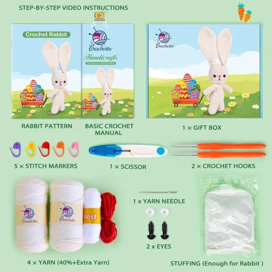 Crochet Kit for Beginners, Crochet Starter Kit Beginner Crochet Kit Knitting Supplies for Adults Kids, Crochet Bunny(40%+ Yarn) {2}