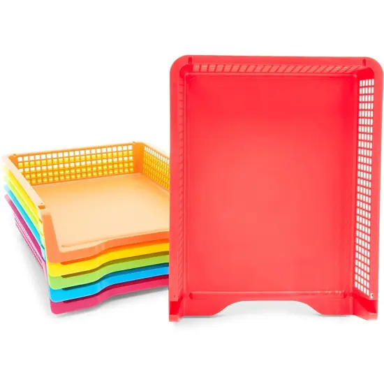 Set of 6 Rainbow Turn In Trays for Teachers, Plastic Classroom Paper Organizers, Colorful Storage Baskets for Office (12.75*9.75*2.75 inch) Multicolor {4}