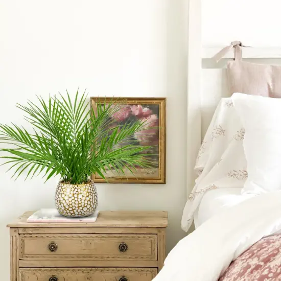 Fake Plants 15'' Faux Palm Plant in Gold-White Pot Realistic Artificial Plants Indoor for Home Farmhouse Centrepieces Wedding Decorations {5}