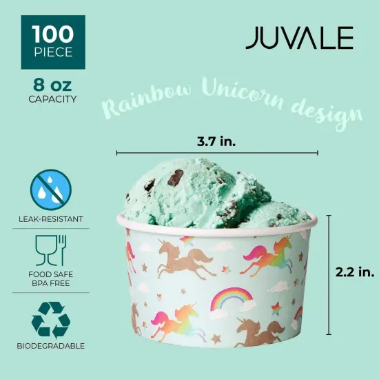 Juvale 100-Count Ice Cream Sundae Cups, Yogurt Dessert Bowls, Paper Rainbow Unicorn Party Supplies, 8-Ounces, Light Blue {7}