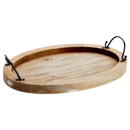 Oval Wooden Serving Tray with Handles, Decorative Platter for Coffee Table, Living Room (15.75 x 10.8 x 1.25 In) Brown {7}