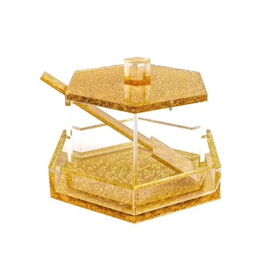 Lucite Hexagon Honey Dish With Base and Spoon White Marble {2}