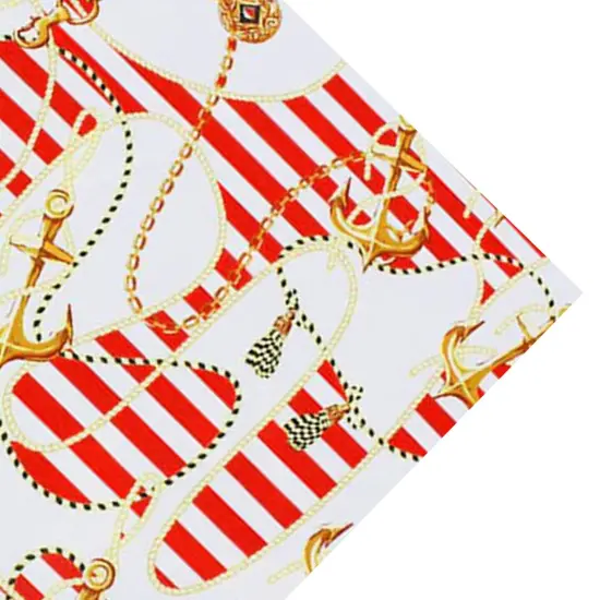 Anchors and Nautical Stripes Printed Spandex Fabric Red/Gold {6}
