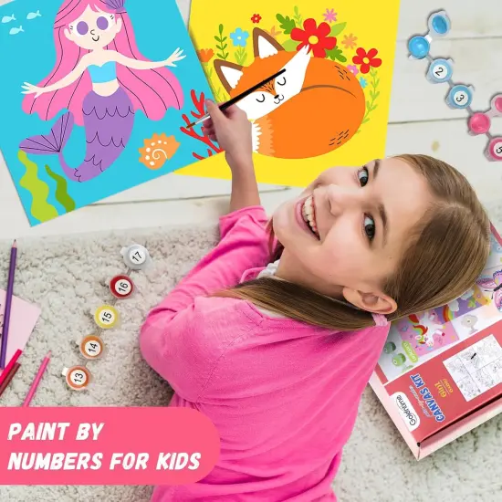 Kids Paint by Number Kits Including 6 Pre-Drawn Canvas for Painting, 6 Brushes 17 Paints and 2 Easels, Perfect Art Painting Kit for Kids, Arts and Crafts Painting for Kids Ages 8-12 {5}