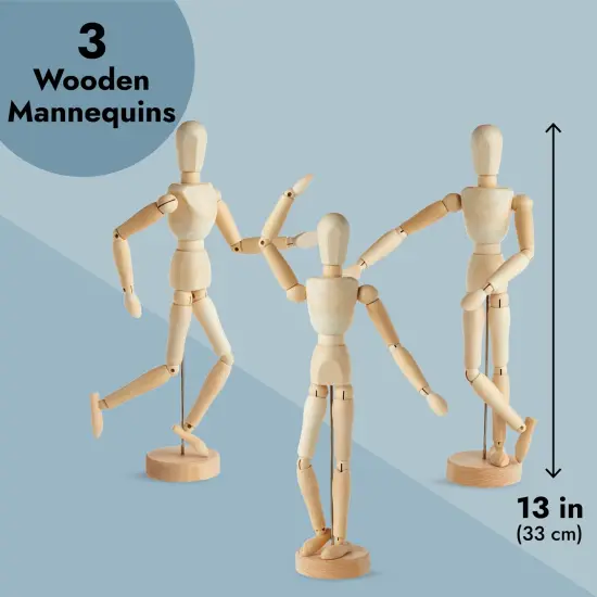 3 Pack Posable Art Figure Model, Flexible Wooden Drawing Mannequin for Artists, Sketching (13 in) Brown {5}