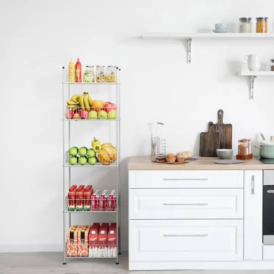 5-Tier Metal Water Bottle Organizer &ndash; Freestanding Beverage Shelf with Adjustable Feet, Silver Rust-Proof Design for Kitchen, Pantry, Living Room (16.7&rdquo;x12.5&rdquo;x60.6&rdquo;) {1}