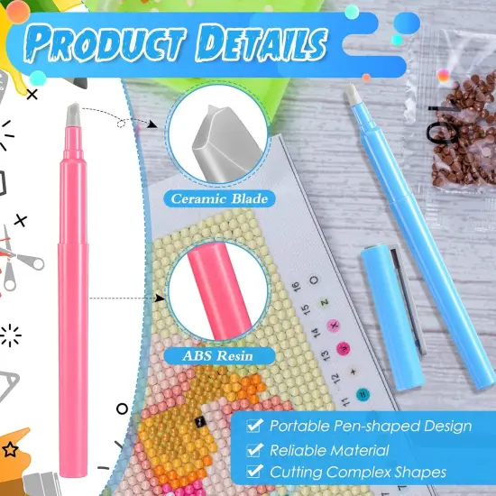 2 Pcs DIY Diamond Painting Tools Parchment Paper Cutter Precision Craft Ceramic Blade Knife Pen for Cutting Paper Art with Replaceable Blade, Pink, Blue {5}