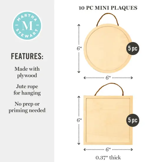 Martha Stewart&trade; 6" x 6" Plywood Plaques - 10 pc. - 68532 {2}