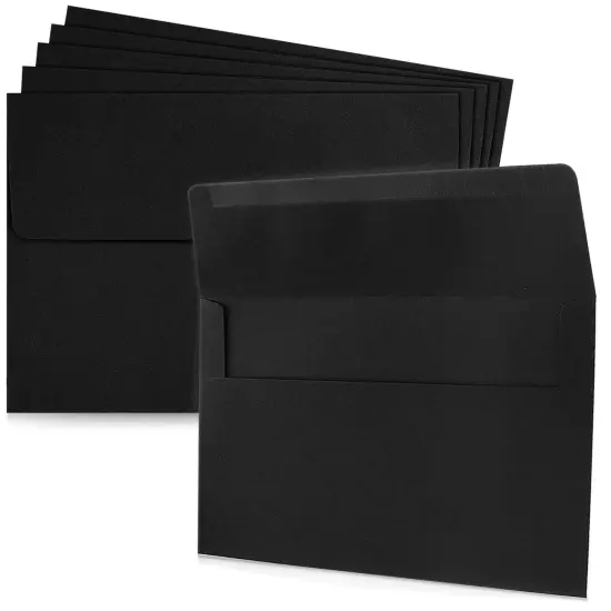 50 Pack Black Envelopes - Bulk Black 5.25x7.25 Envelopes for Invitations, Wedding, Graduation, Birthday, Greeting Cards (A7, Square Flap) {1}