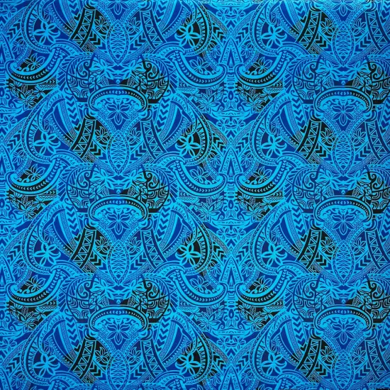 1 Yard Traditional Polynesian Tattoo All Over Design Peachskin Fabric For Apparel 45 Inch Green/Red/Black {6}