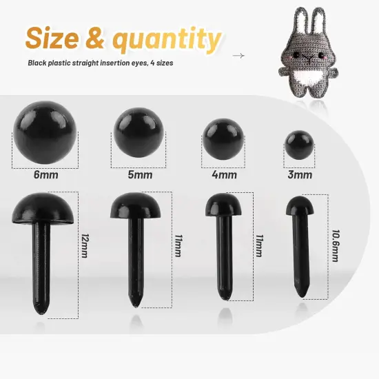 480pcs Black Needle Felting Eyes 3mm 4mm 5mm 6mm {2}