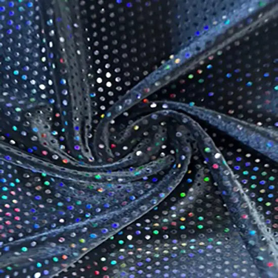 1 Yard Glued Hologram Sequin Stretch Velvet Fabric 60 Inches Width Black Green {1}