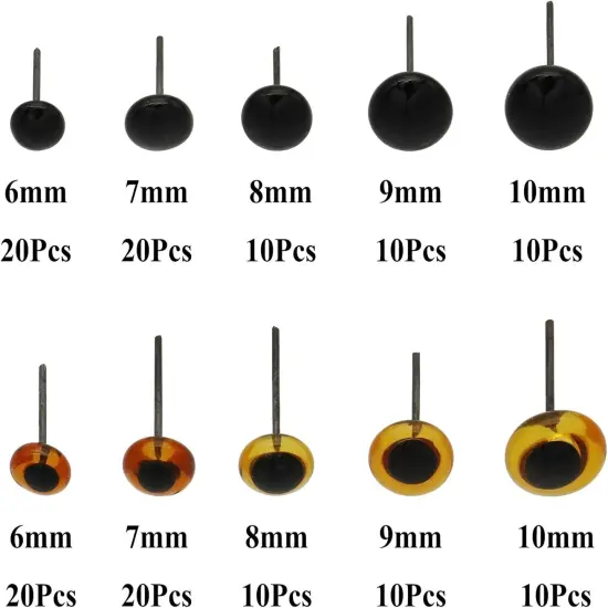 140Pcs Needle Felting Eyes - 6-10mm (Amber with Black) {5}
