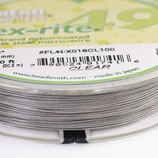 The Beadsmith Flex-Rite Beading Wire - Stainless Steel Micro Flexible Wire, 49 Strand, Clear Color, .018" Diameter, 100-Foot Spool, Nylon Coated {2}