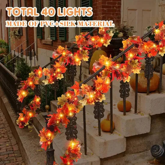 Pumpkin Lights Maple Leaves Garland - Colorful {5}