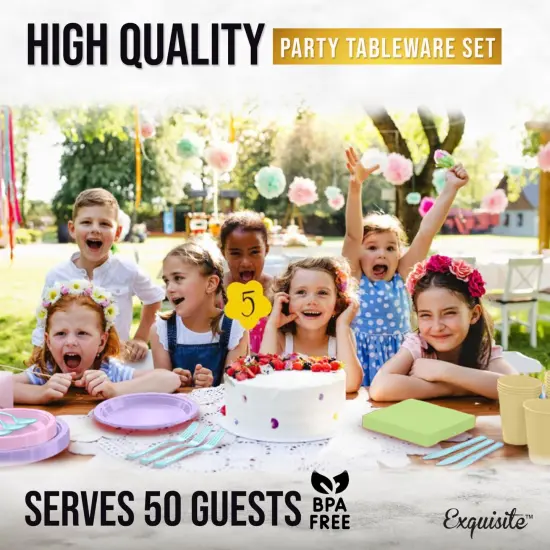 Exquisite 350 Pcs Plastic Plates for Party &ndash; Disposable Plates Set &ndash; 50 Each of 9" Dinner Plates, 7" Dessert Plates, Plastic Cups, Napkins & Plastic Cutlery &ndash; Plastic Dinnerware by Party Solids Easter {6}