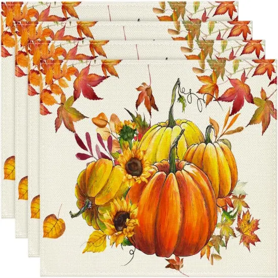 Set of 4 - Pumpkins Maple Leaves Fall Placemats - 12x18 Inch {1}