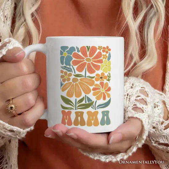 Boho Floral Mama Mug, Retro Color Flowers Gift for Mothers {4}