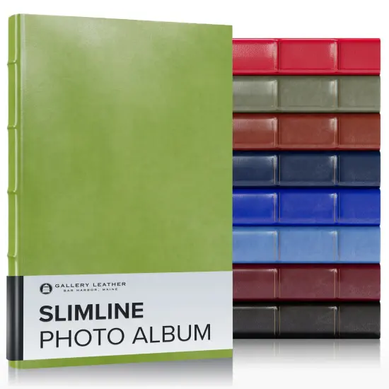 Gallery Leather Slimline Photo Album 4x6-3 Ring Binder, 60 Pages for 120 Photos, Fillable, Can Fit 4x6 Photos, Handcrafted - 11.75 x 8.0 " Acadia Lime {1}
