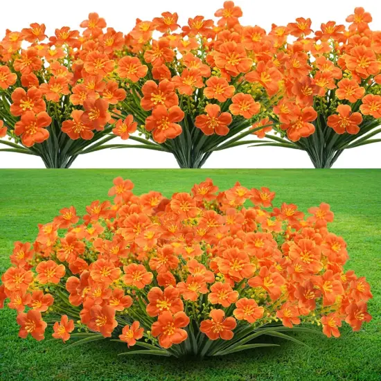 8 Pcs Fall Artificial Outdoors Flowers (Orange) {1}