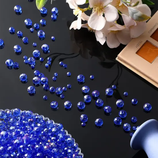 600 Pcs Crystal Glass Beads for Jewelry Making Bulk Faceted Gemstone Rondelle Loose Beads for Bracelet DIY Crafts 8 mm, 6 mm, 4 mm(Blue AB Color) {2}