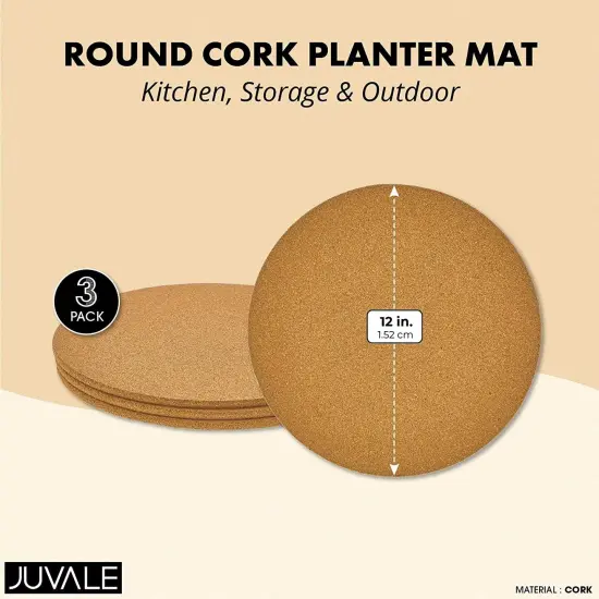 Juvale Plant Cork Mat, Round Planter Plate – 3-Pack 12-Inch Cork Coasters for Plants, Ideal for Indoor Pots, Surface Protection, and Decorative Home or Office Decor Settings Brown {2}