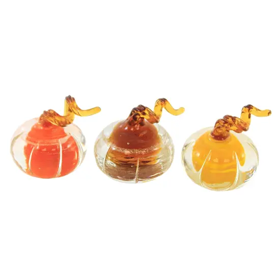 Transpac 1.5 Inch Mini Glass Amber Pumpkins Halloween Figurine Set , Halloween Decor Thanksgiving Set Of Three Multicolored {3}