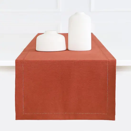 Rust Table Runner - Hemstitch Detail - 100% Cotton,14 x 72 Inch-6 ft Table Linen {1}