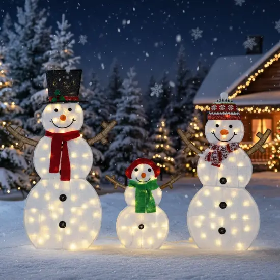 48-Inch, 42-Inch & 24-Inch Snowman Set Lighted 2D Holiday Decoration Trio {5}