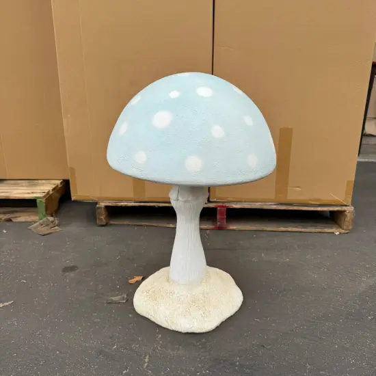 Small Pastel Blue Round Mushroom Statue {5}